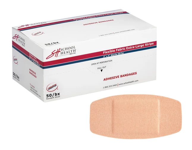 Hot Sale π― School Health Flexible Extra Large Strips Adhesive Bandage,2 X 4 Inches, Fabric, Box Of 50 β