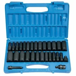 Flash Sale ⌛ Grey Pneumatic 29-Piece Deep Length Socket Set - Fraction/Metric, 3/8 In, Set Of 29 👏